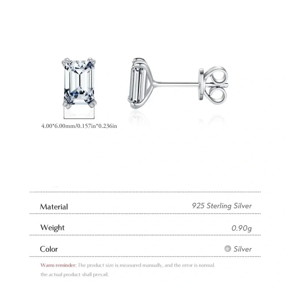 Anthro Studs 925 Sterling Silver Emerald Cut Stud Earrings Hypoallergenic